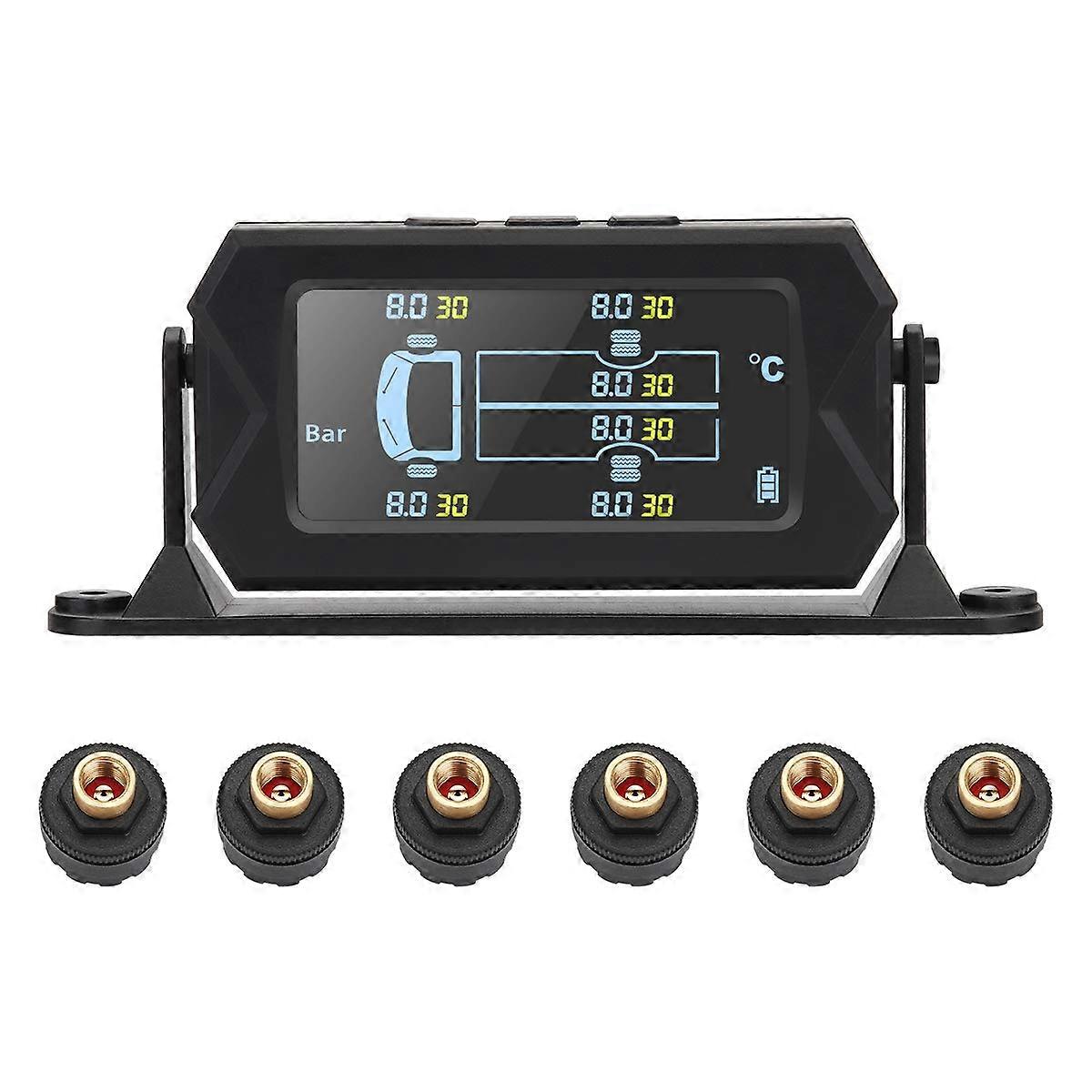 TPMS 08 016 Bar 116 217 PSI Large Screen 180 Degree Adjustable 6 Wheels Truck Tire Pressure Monitoring System Sensor Tire Pressure Tester (217)