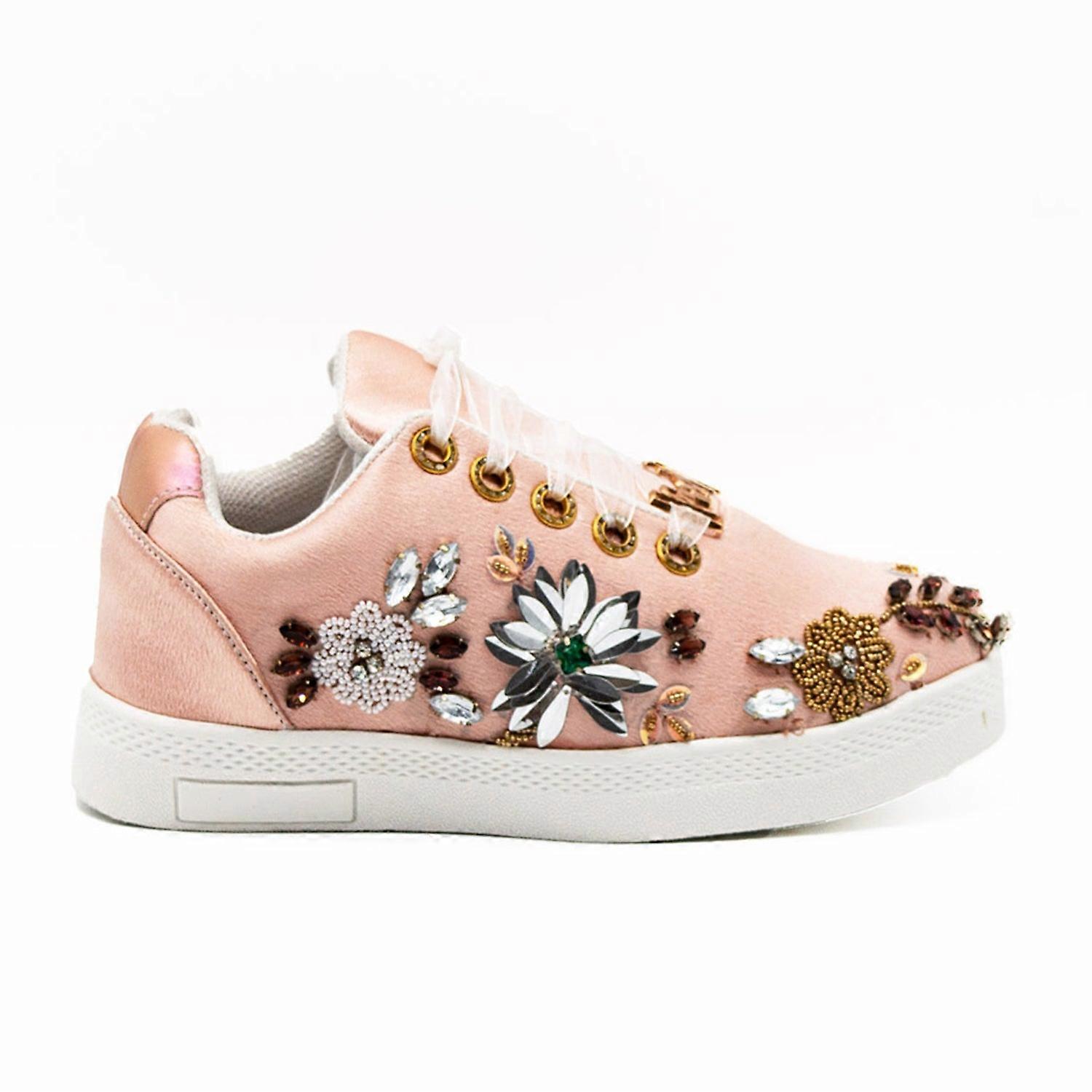 Freya luxury nude satin handmade embellished tennis shoe
