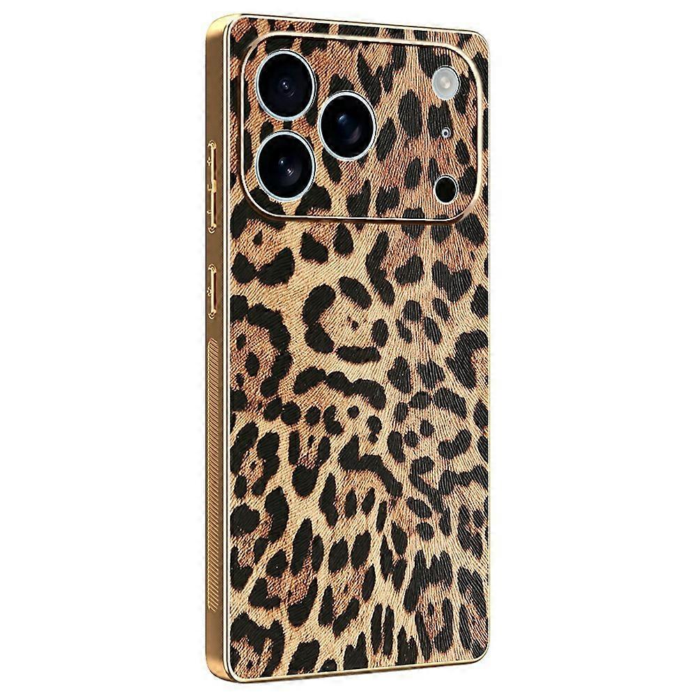 Compatible For iPhone 17 Pro Case Leopard Print PU Leather Coated PC + TPU Electroplating Phone Cover