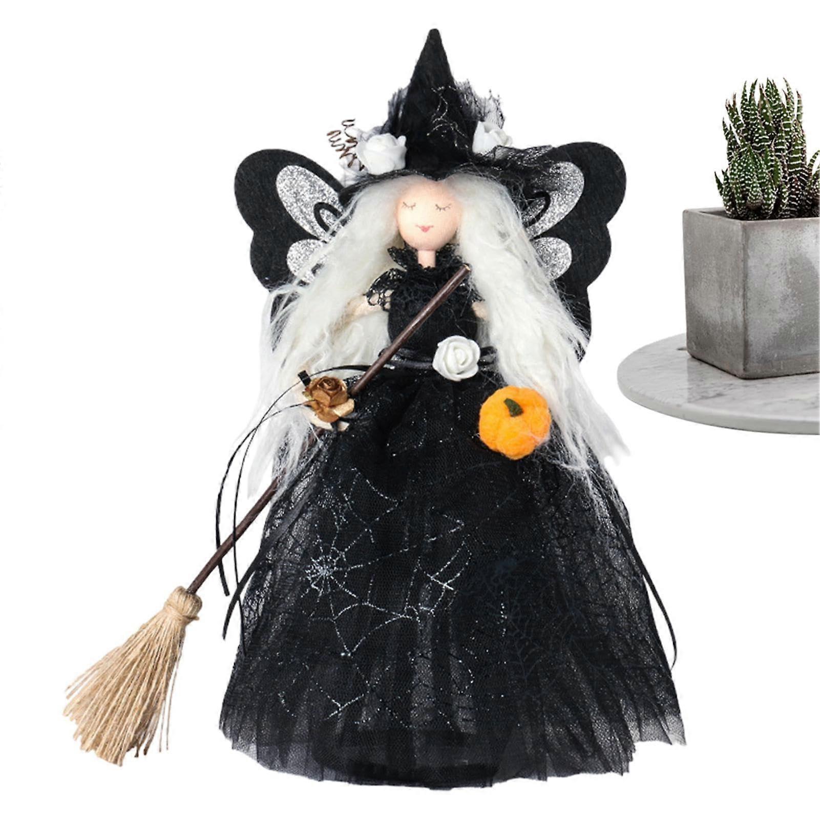Halloween Tree Topper - Black Witch Doll Ornament for Halloween Decor, Collectible Figurine, 12-Inch Size, Spooky Style
