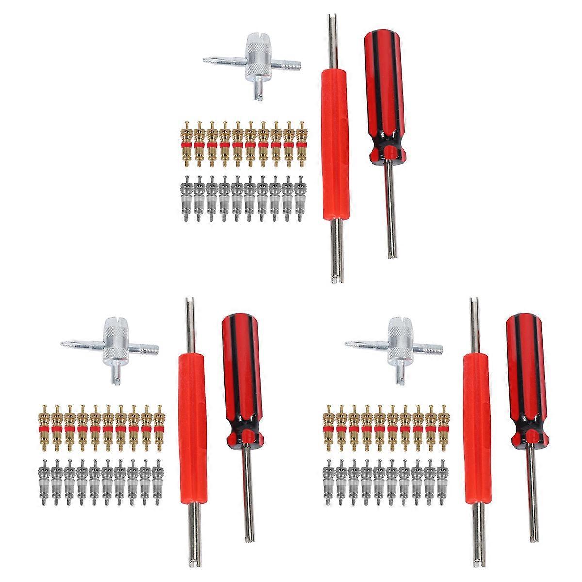 3X Valve Core Tool Set 60Pcs Valve Cores, 4-Way Valve Tool, Dual Single Head Valve Core Remover, Tir