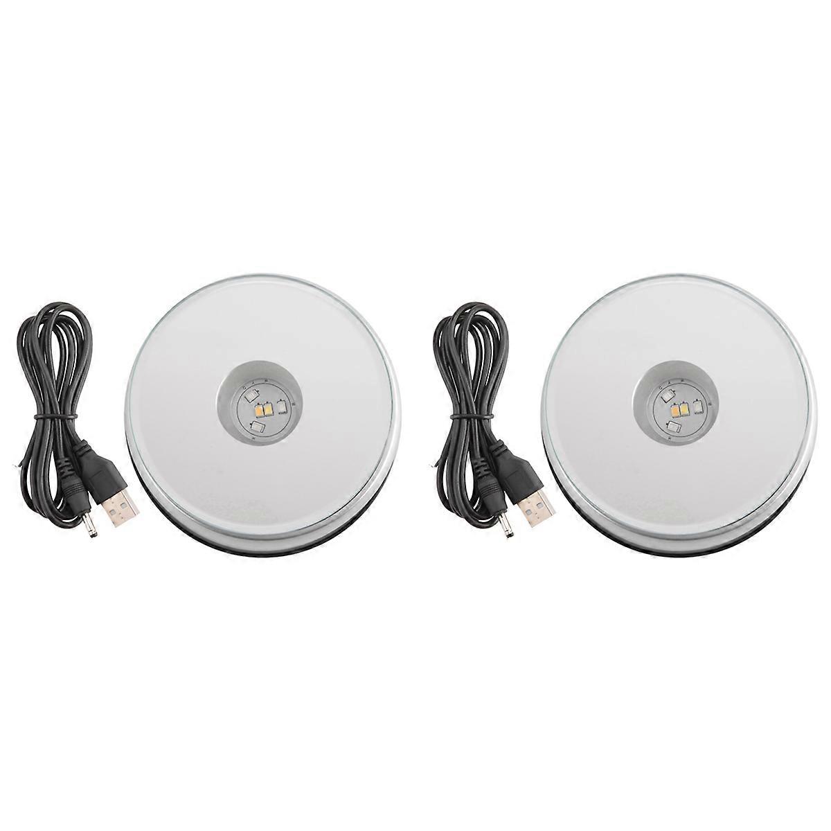 2X Display Turntable Base for Crystals Glass Art,LED Colored Rotating Crystal Display Base Stand wit