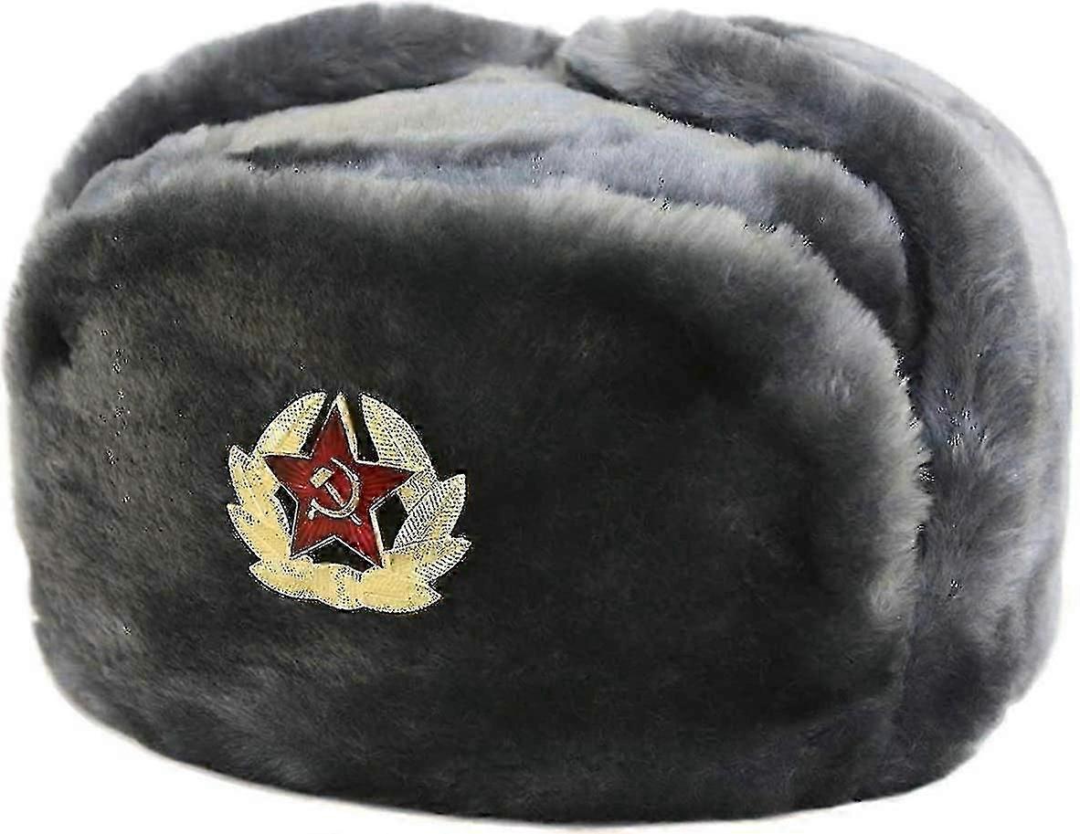 Russian Trapper Hat Cap With Soviet Badge Faux Fur Ushanka Cossack Flaps Hat One Size