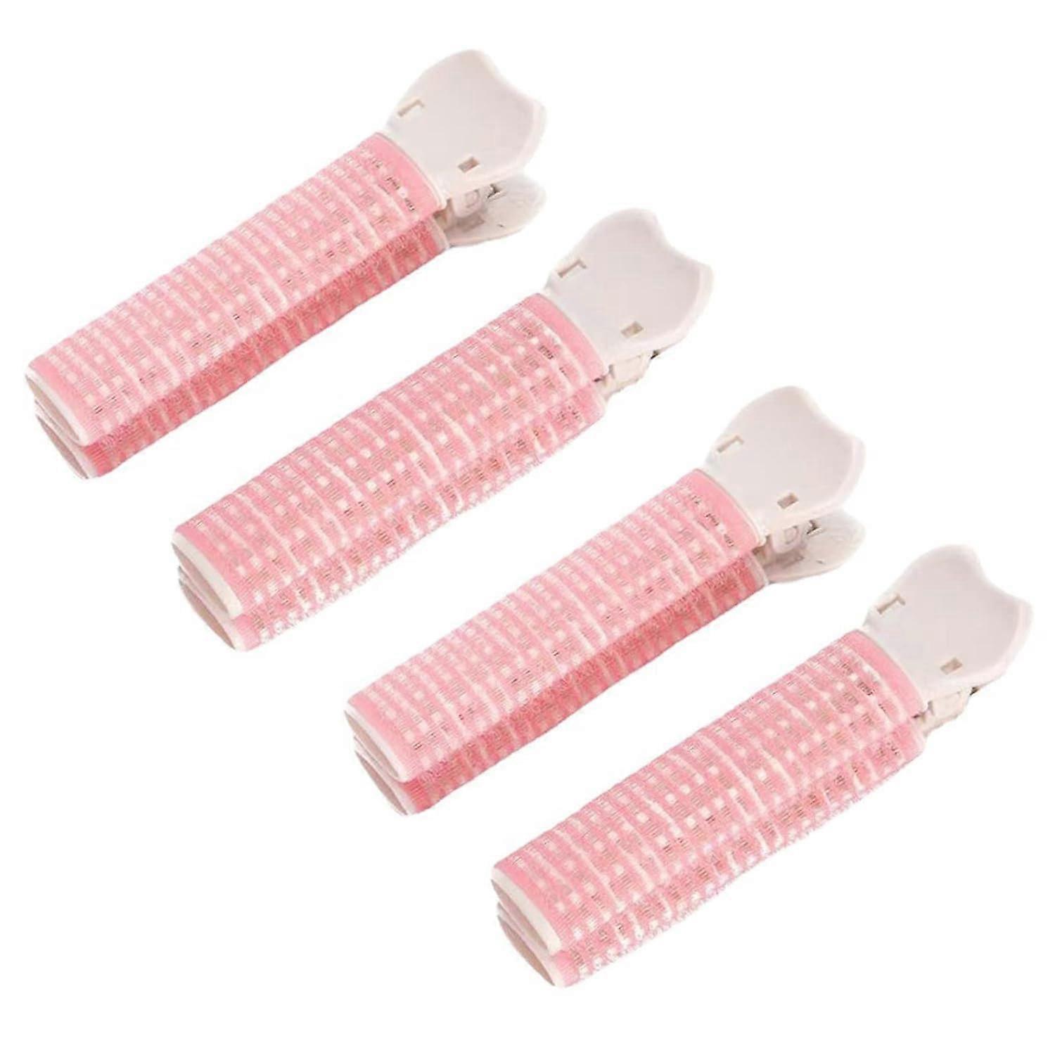 Hair Rollers 4 Pcs Pink With Clip For Volumizing Bangs And Curls - DIY Styling Tools And Portable Self-Grip Clips