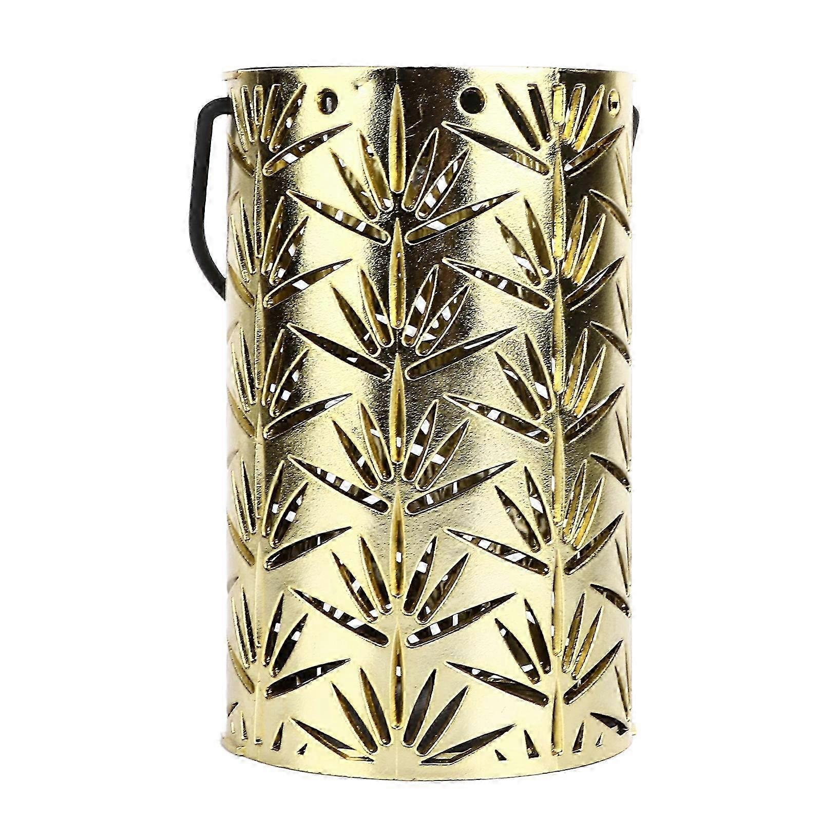 LED Hanging Lantern with Hollow Leaf Pattern, Portable Fireplace Lamp for Party, Home, and Patio Decoration, Gold
