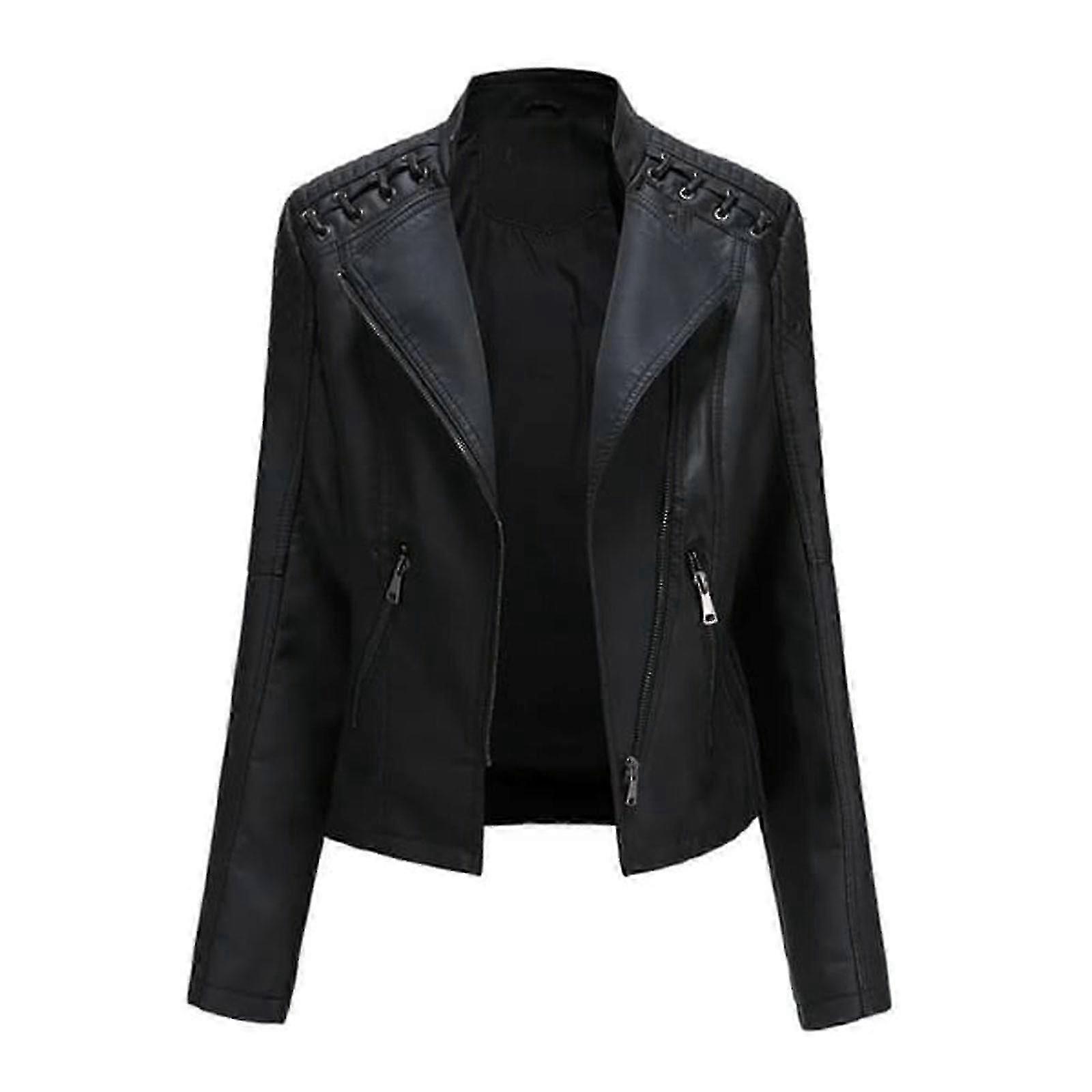 Blazer de Pele de Cordeiro Formal Genuíno para Mulheres com Dois Botões Slim Fit Preto Jaqueta de Couro