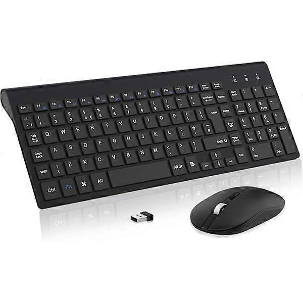 Keyboard and Mouse Set, 2.4G Compact Slim QWERTY UK Layout USB Keyboard and Wireless Silent Mouse Combo with Numeric Keypad Ergonomic Energy Saving