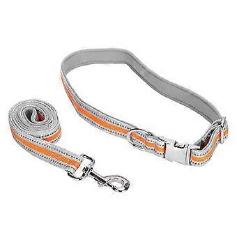 Reflective Dog Collars Comfortable Lining with Leash Set AntiLost Pet Night Walking SuppliesOrange L