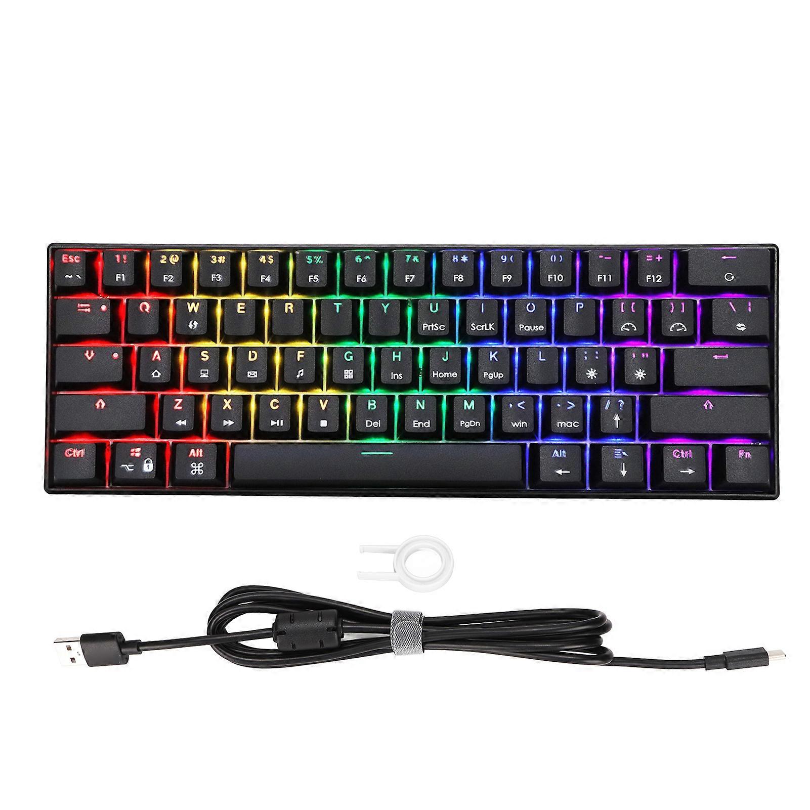 61 Keys Mechanical Keyboard Type C Wired Color Mixing Ergonomic Blue Switch Quick Response