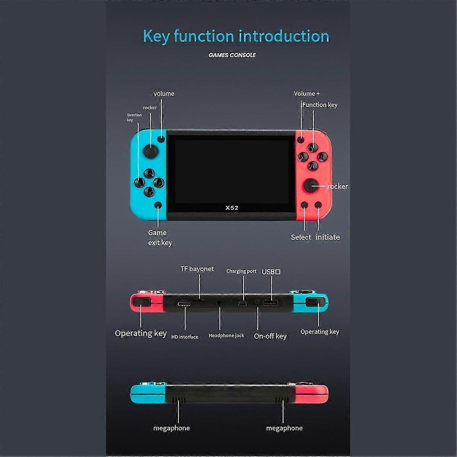 Console de jeu portable X52 5,1 pouces avec lecteur audio et vidéo intégré