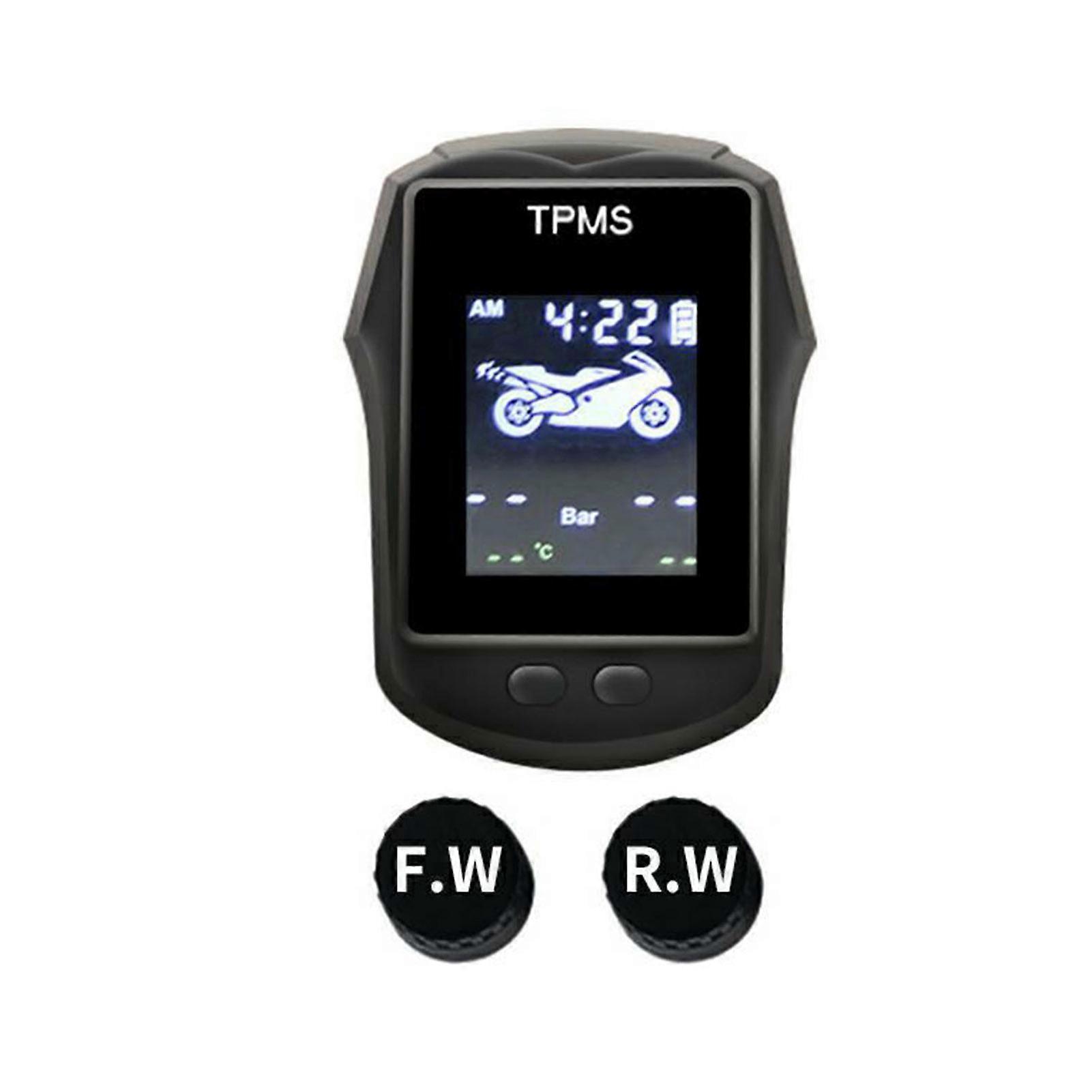 Wireless Motorcycle TPMS Monitor USB Chargeable Large LCD Black