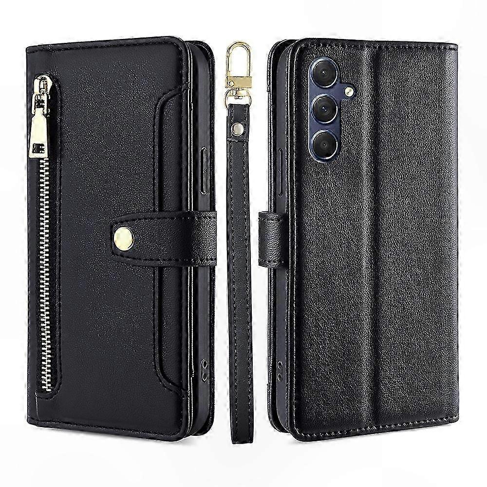 Leather Crossbody Wallet with Sheep Texture and Zipper Closure for Phone Cases