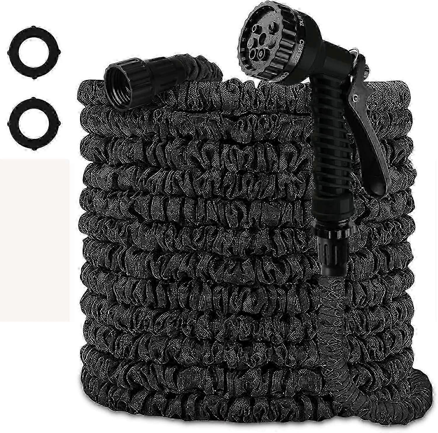 خرطوم حديقة قابل للتمديد بطول 30 مترا ، خرطوم حديقة محمول خفيف ومرن مع بخاخ 7 فوهة لتنظيف سقي الحديقة (100 قدم ، أسود)