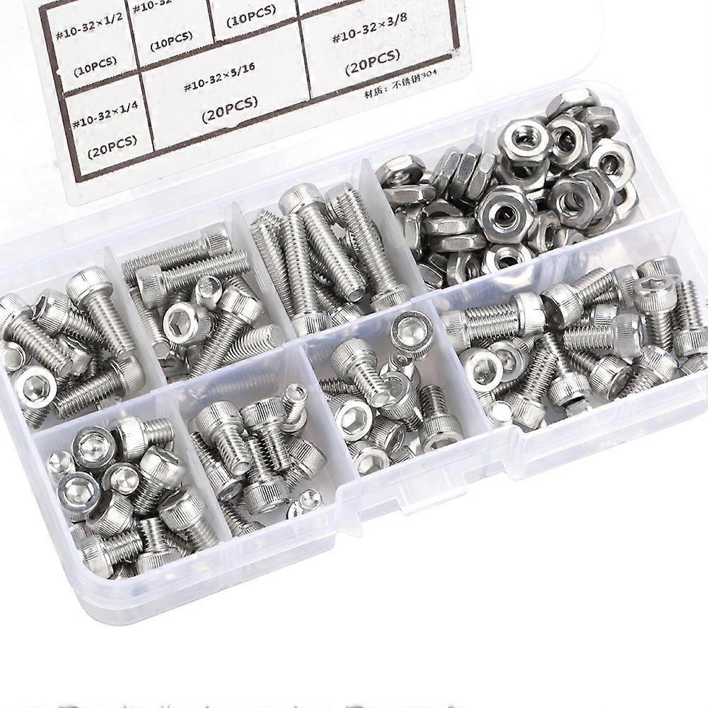 140pcs #10-32 Stainless Steel Hex Socket Cap Screw Kit with Nuts