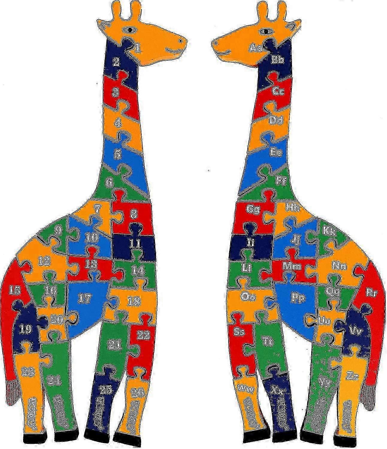 Large Wooden Giraffe Alphabet and Number Puzzle - 2-in-1 Educational Toy for Kids