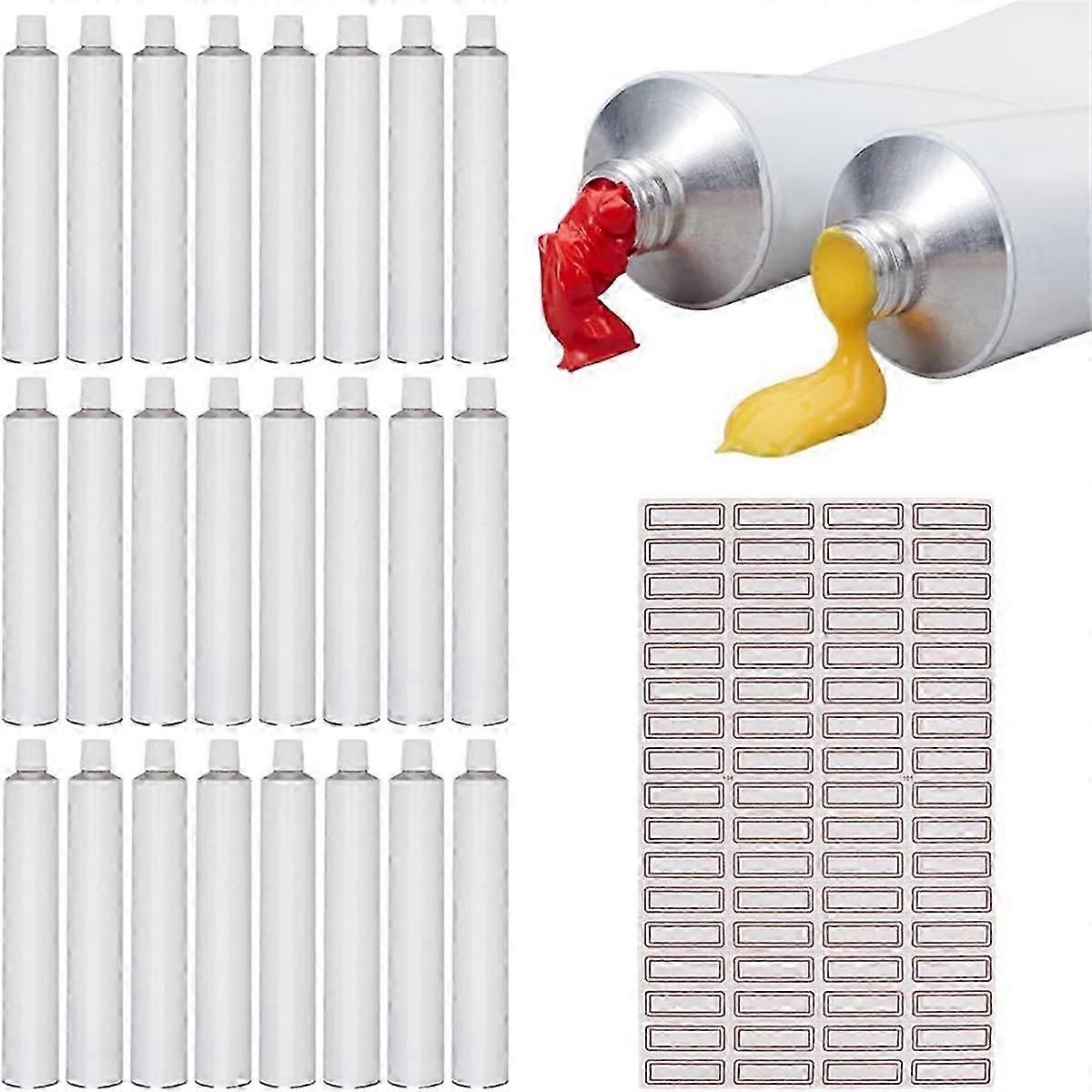 24Pc White Empty Oil Paint Tubes 60ml Empty Aluminum Paint Tubes Blank Toothpaste Paints Tube with 1 Sheet Self Adhesive