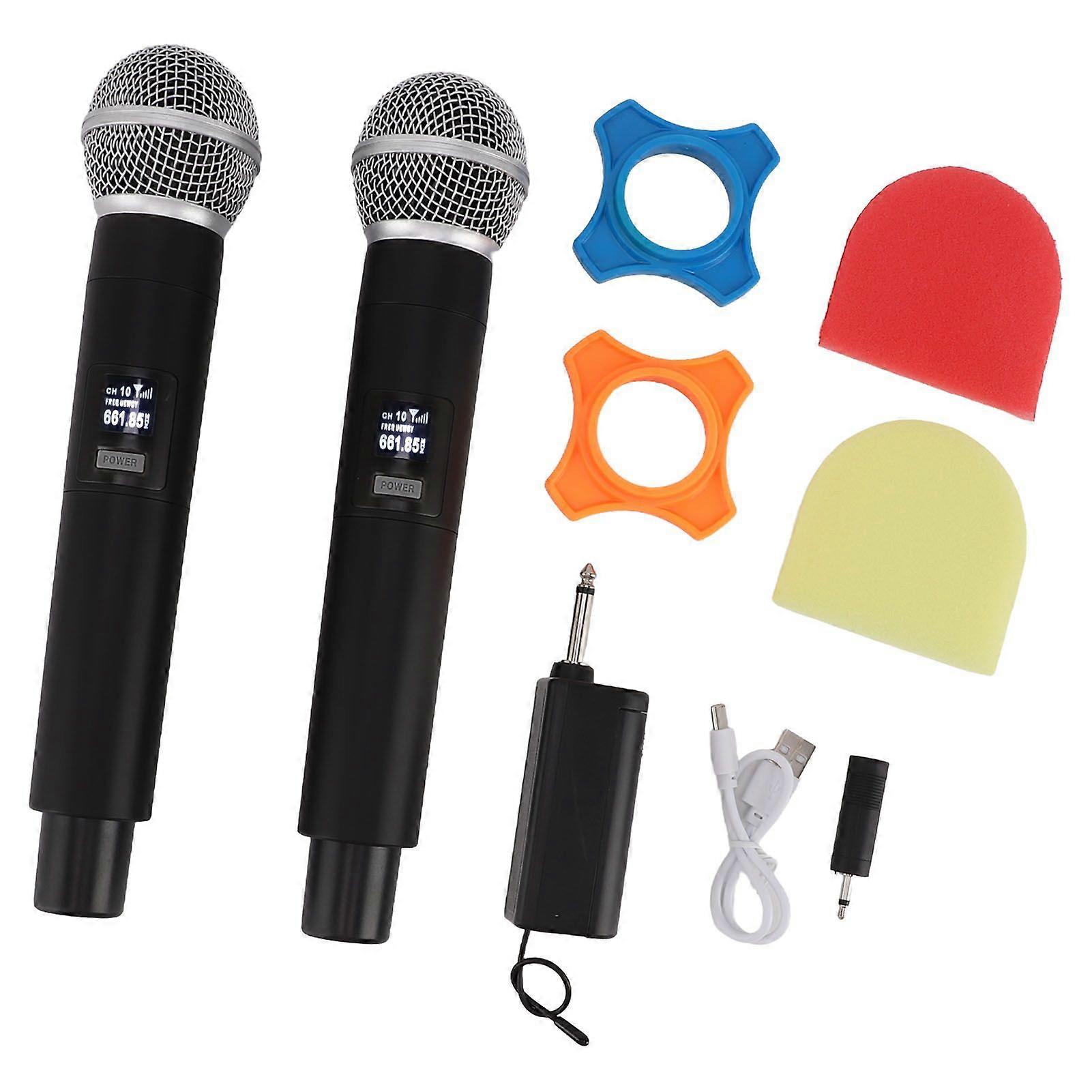 2Pcs Wireless VHF Microphone Professional Noise Canceling USB Rechargeable Handheld UHF Wireless Microphone with Receiver