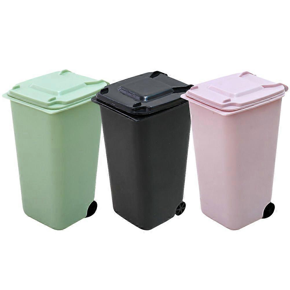3Pcs Desk Covered Trash Can Multi-function Mini Trash Can Desktop Waste Bucket Office Supplies