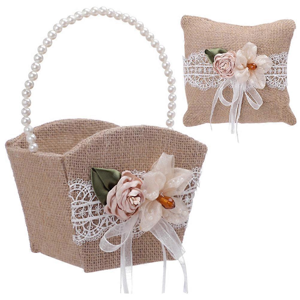 Wedding Ring Pillow and Flower Basket Set for Wedding Use 5Sets