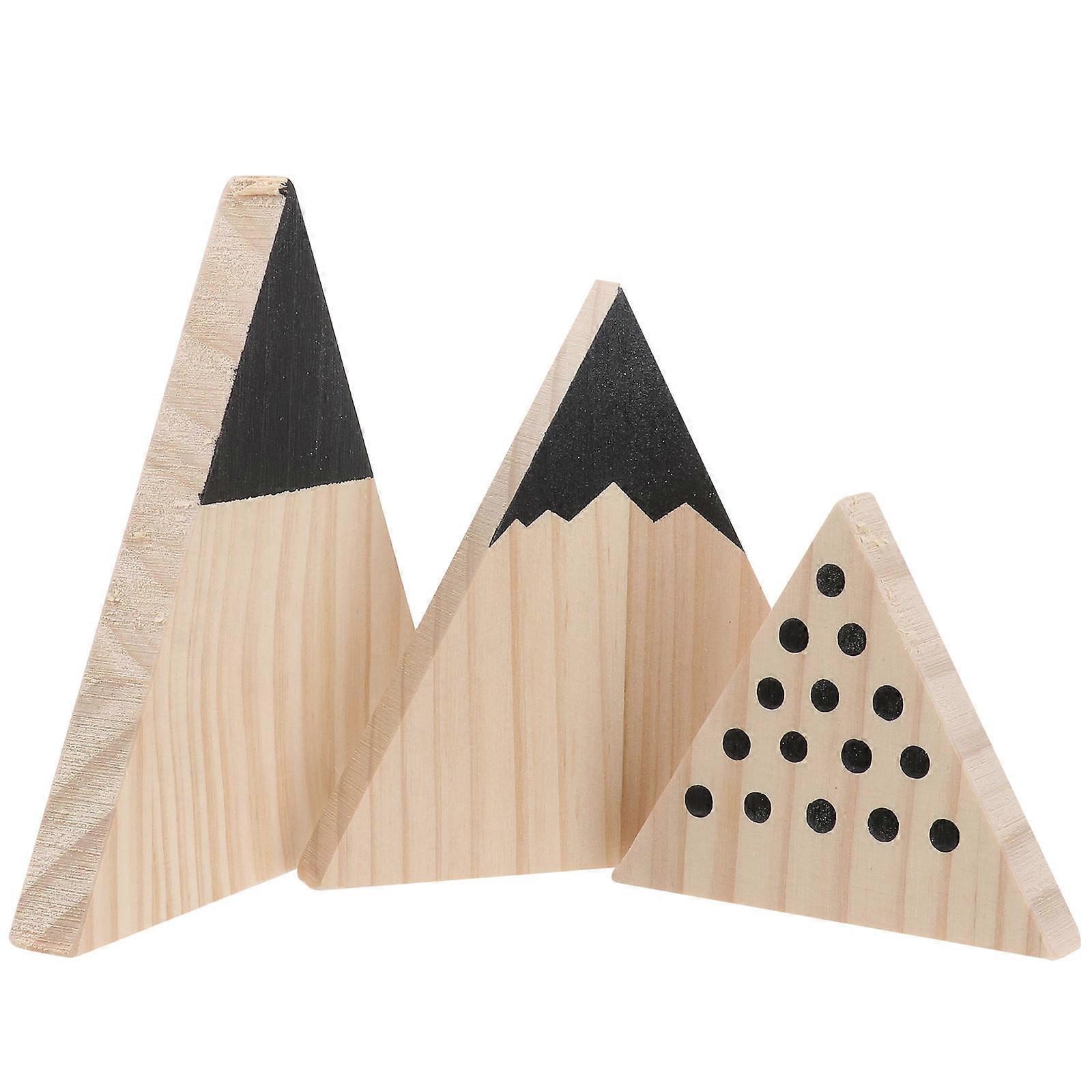 Triangular Ornament Wooden Snow Mountains Desktop Decoration Set 9Pcs Black