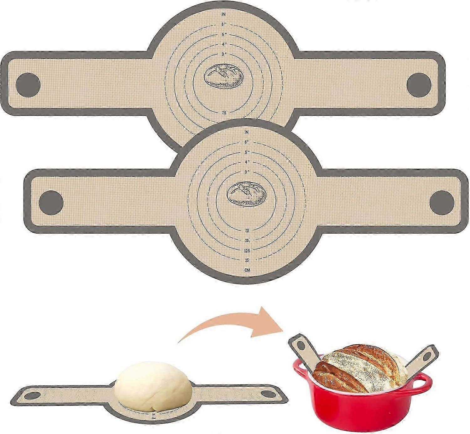 2 PCS Non-Stick & Easy Clean Reusable Silicone Bread Baking Mats with Long Handles, Easy to Transfer Sourdough Bread
