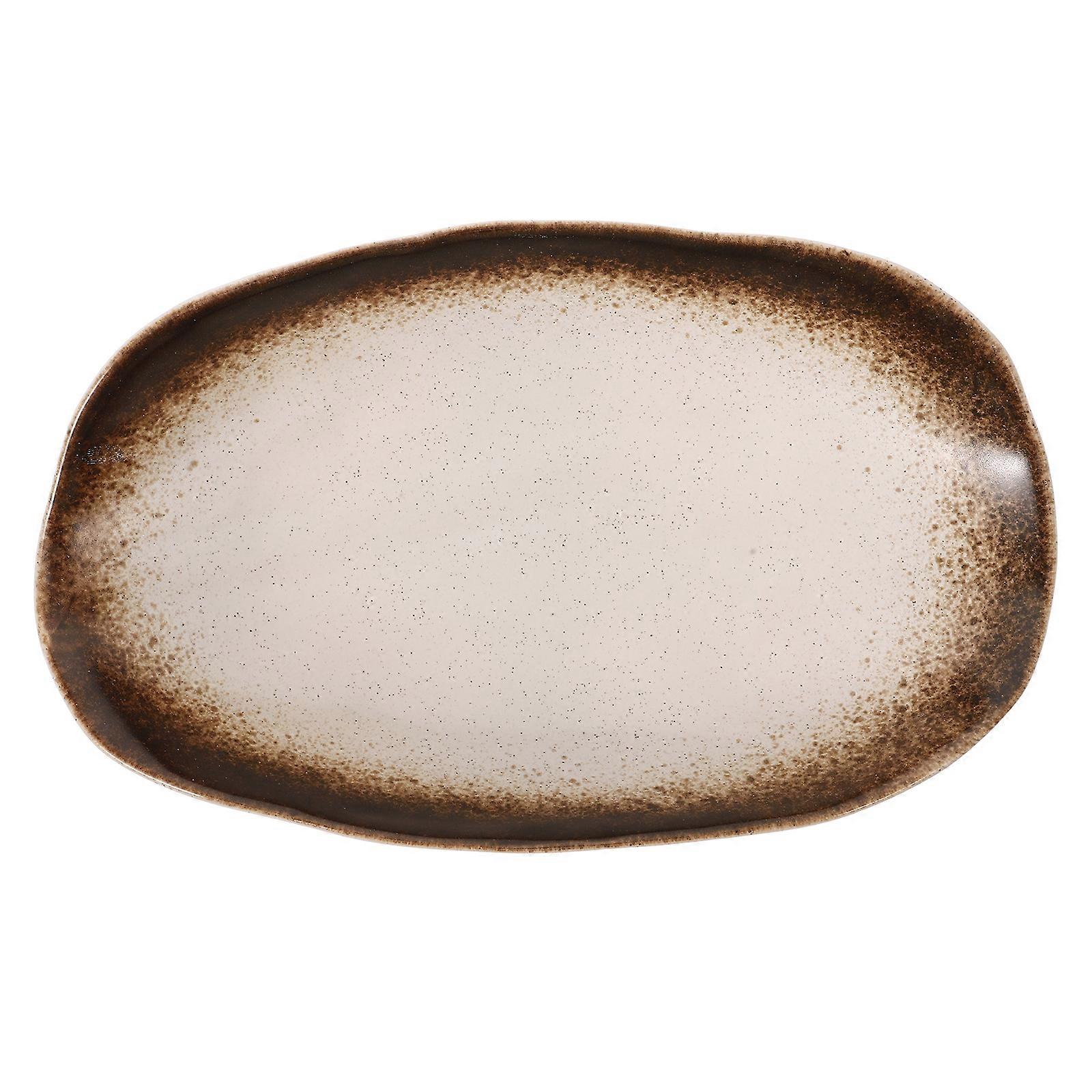 Irregular Ceramic Plate Fish Plate for Storing 2Pcs Beige Pottery Dish