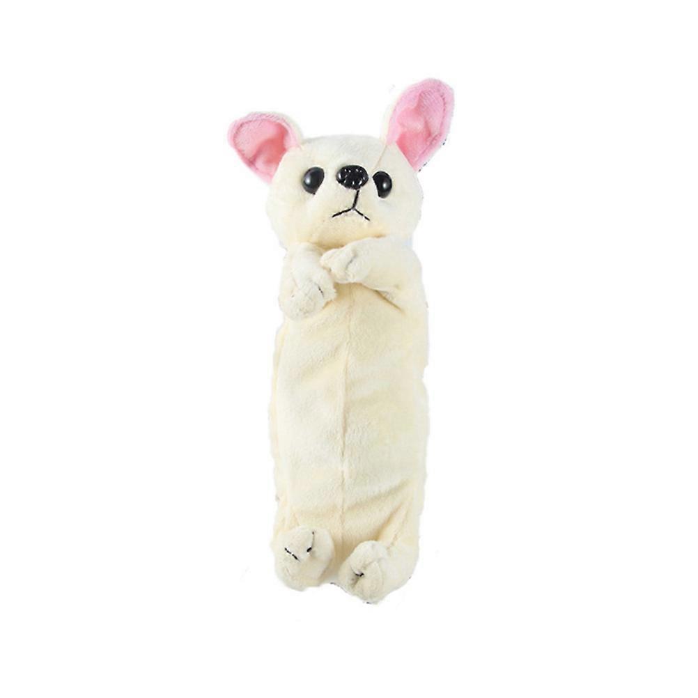 Dog Pencil Case White Plush for Storage Use 2Pcs with Zipper