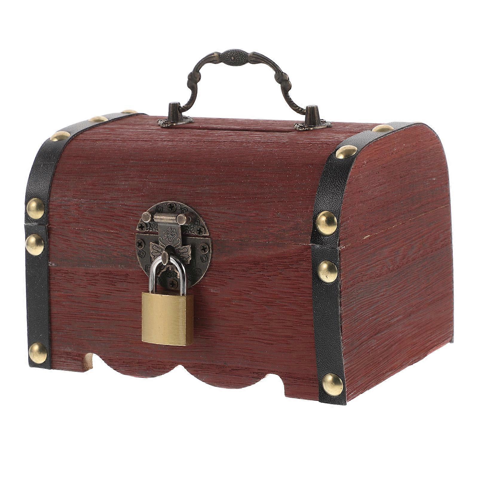 5Pcs Rectangular Wooden Treasure Chest Lock For Kids Large Capacity Money Saving Box Home Use Educational Tool