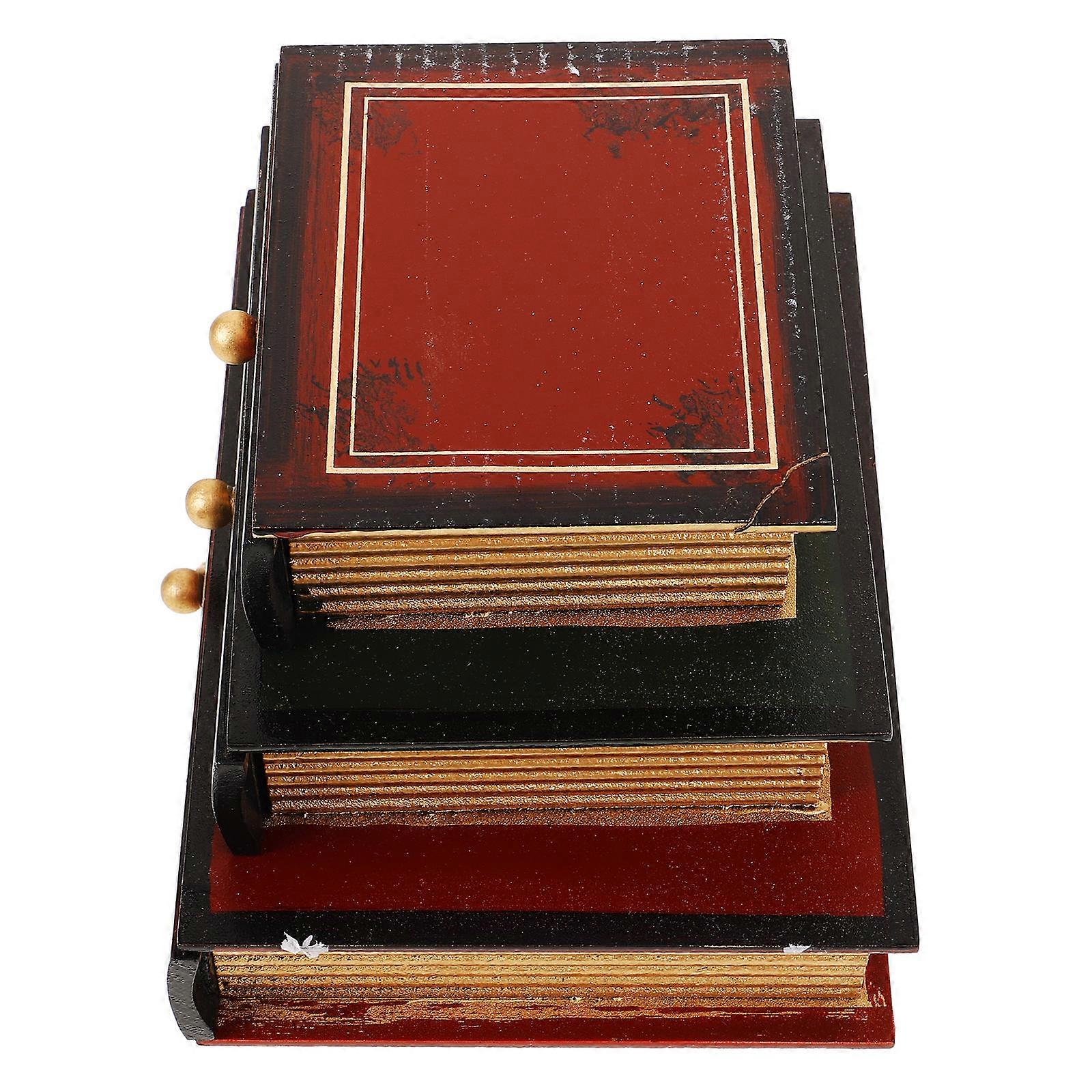 Fake for Decor 2Pcs Wood Multi Color Book Shaped Storage Container