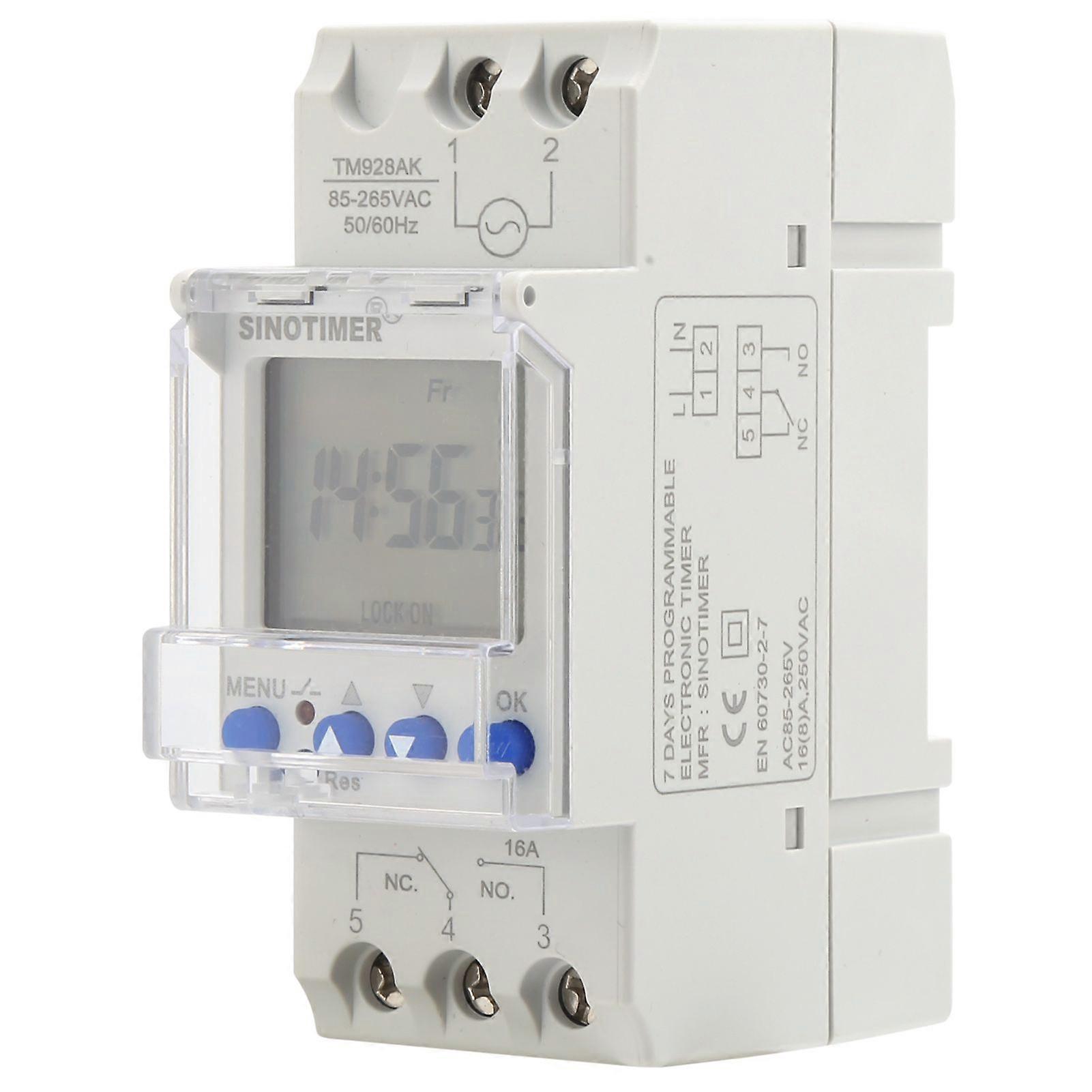 Digital Analogue Timer Switch Din Rail Large Screen Display Programmable 85265V 16A
