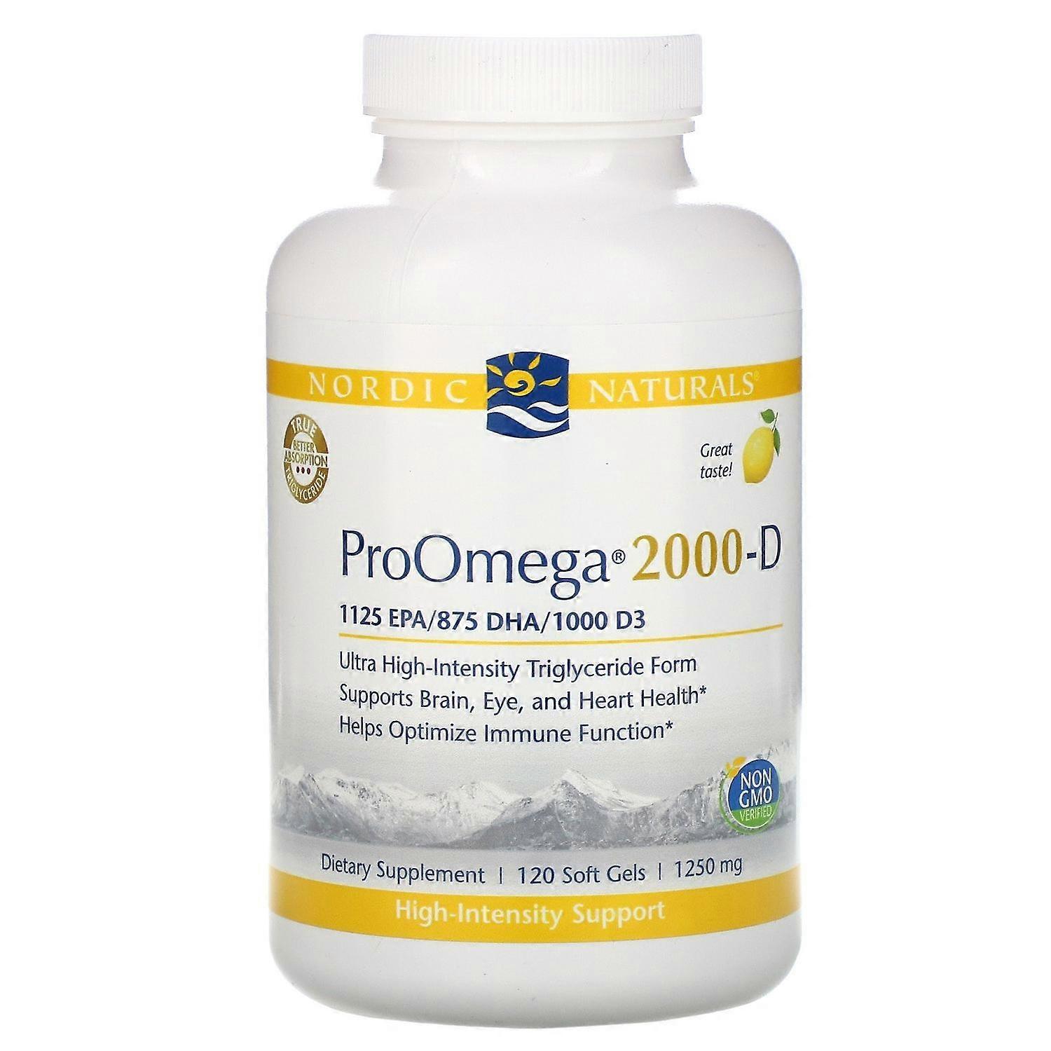 Nordic Naturals, ProOmega 2000-D, Zitrone, 1.250 mg, 120 Weiche Gele