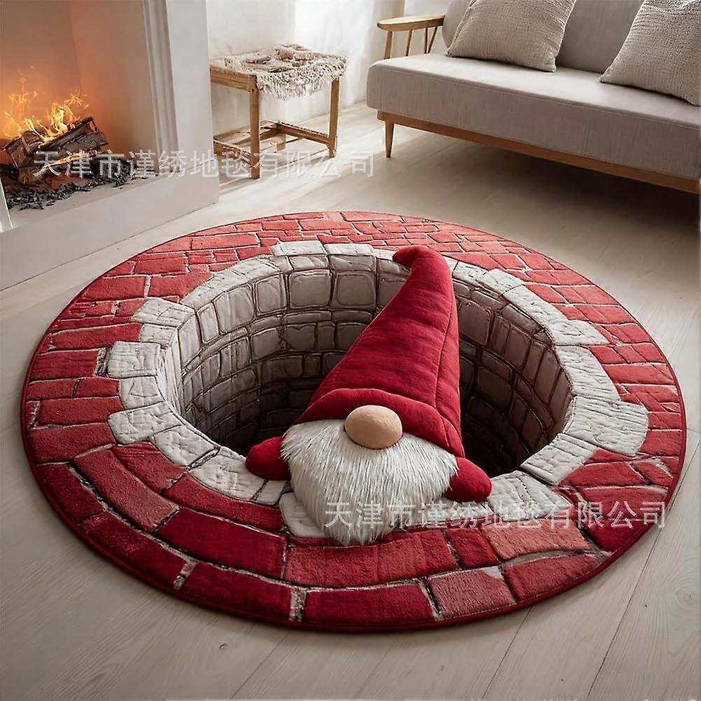 16in Christmas 3D Rugs, 3D Christmas Round Rugs Non-Slip Xmas Optical Illusion Rug, Xmas Carpet Rug for Bedroom Kitchen, Washable Non Slip Soft Carpet