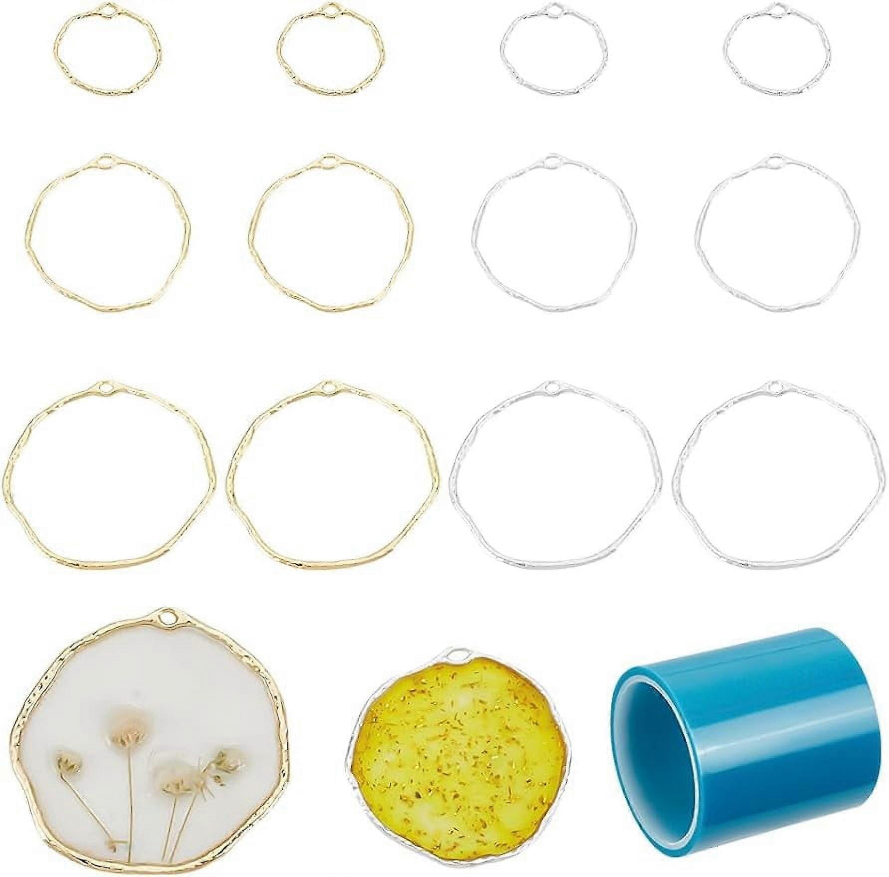 Alloy Open Back Bezel Pendants For DIY UV Resin Epoxy Resin Pressed Flower Jewelry with Seamless Paper Tape Mixed Color