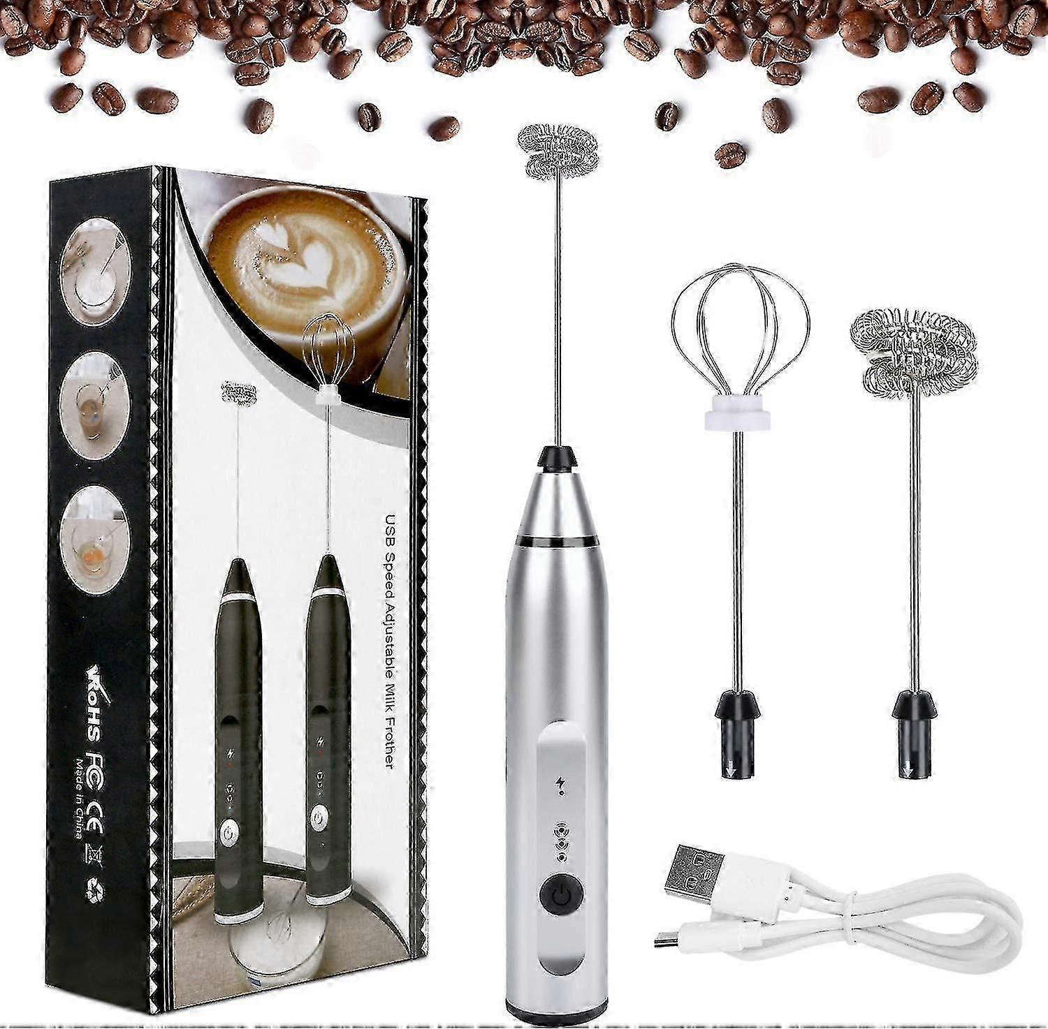 Electric Milk Frother Handheld Foam Maker Usb Egg Beater Rechargeable Drink Mixer With 3 Speeds Silver