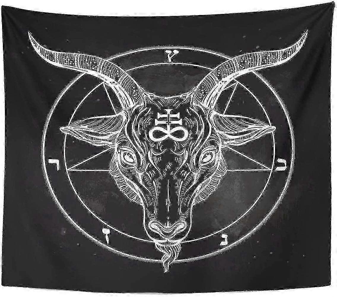 Tapestry Pentagram with Demon Satanic Goat Head Binary Symbol Tattoo Retro Music Summer Compatible w YVL