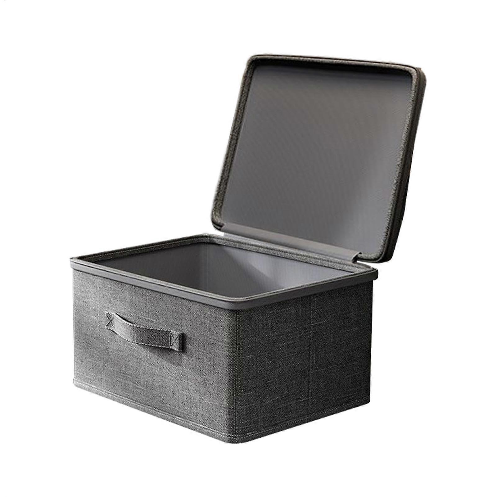Storage Bin with Lock Gray Fabric Organizer Box With Lid Size S For Clothes And Toys, Stackable Locking Container