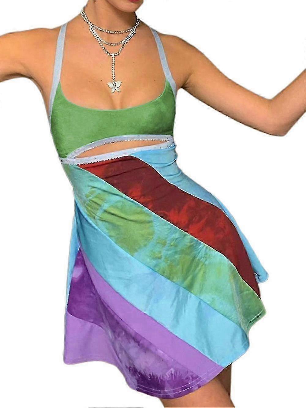 فستان كامي نسائي - فستان قصير مستوحى من عتيق مع خطوط ملونة