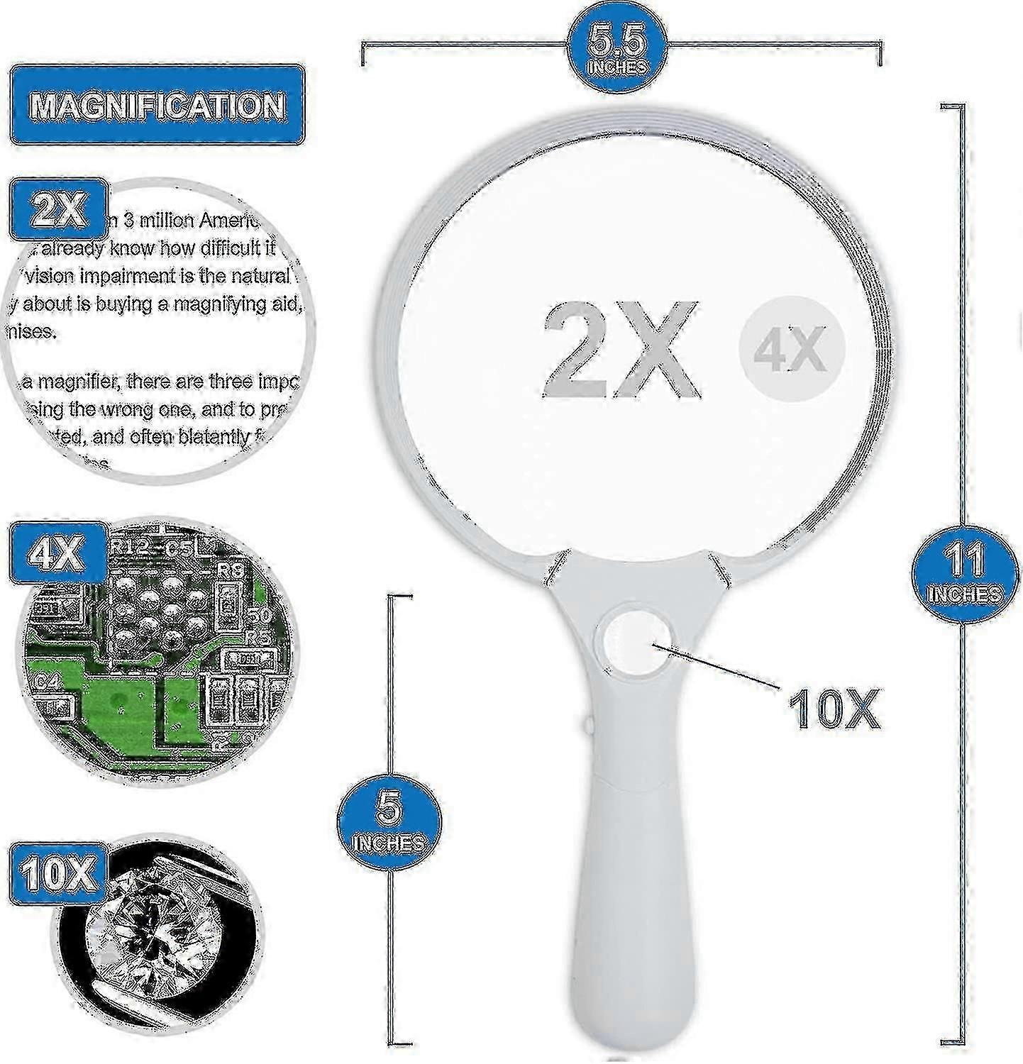 Large Magnifying Glass With Led Light - 2X 4X 25X Magnification Lenses - Best Giant Magnifying Glass With Light For Reading, Exploration, Inspection