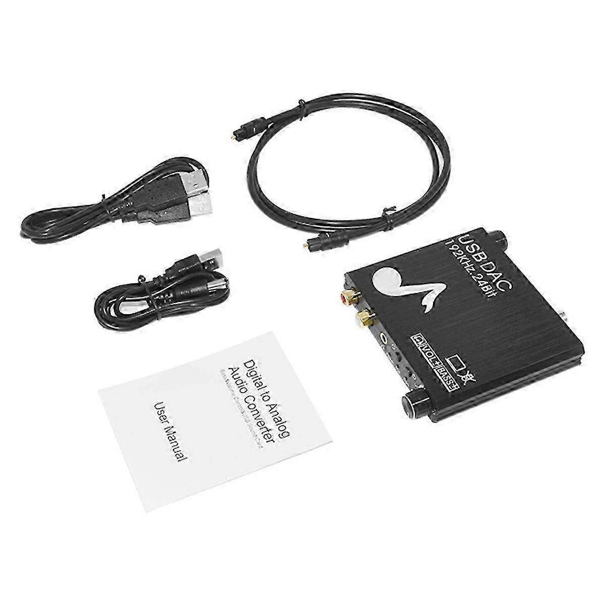 USB 192kHz 24Bit Digital to Analog Converter with Bass&Volume Control Coaxial Toslink to Analog Stereo L/R