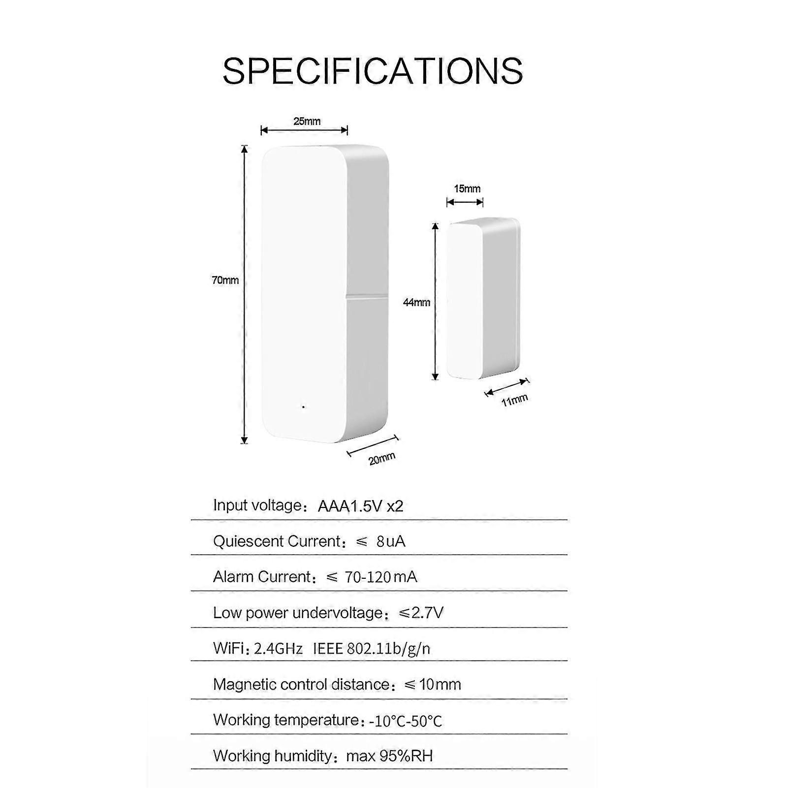 WiFi Door Sensor Real Time Alarm Sensitive Smart Door Sensor for Home Office Hotel