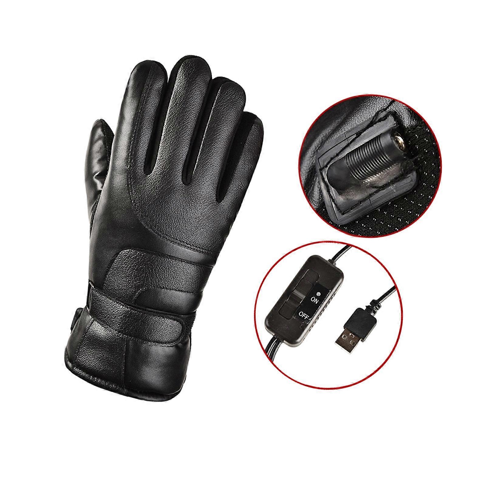Windproof Heating Gloves With Touch Sensitive Cold Weather Resistant PU Leather Gloves For Outdoor Adventure Multicolor