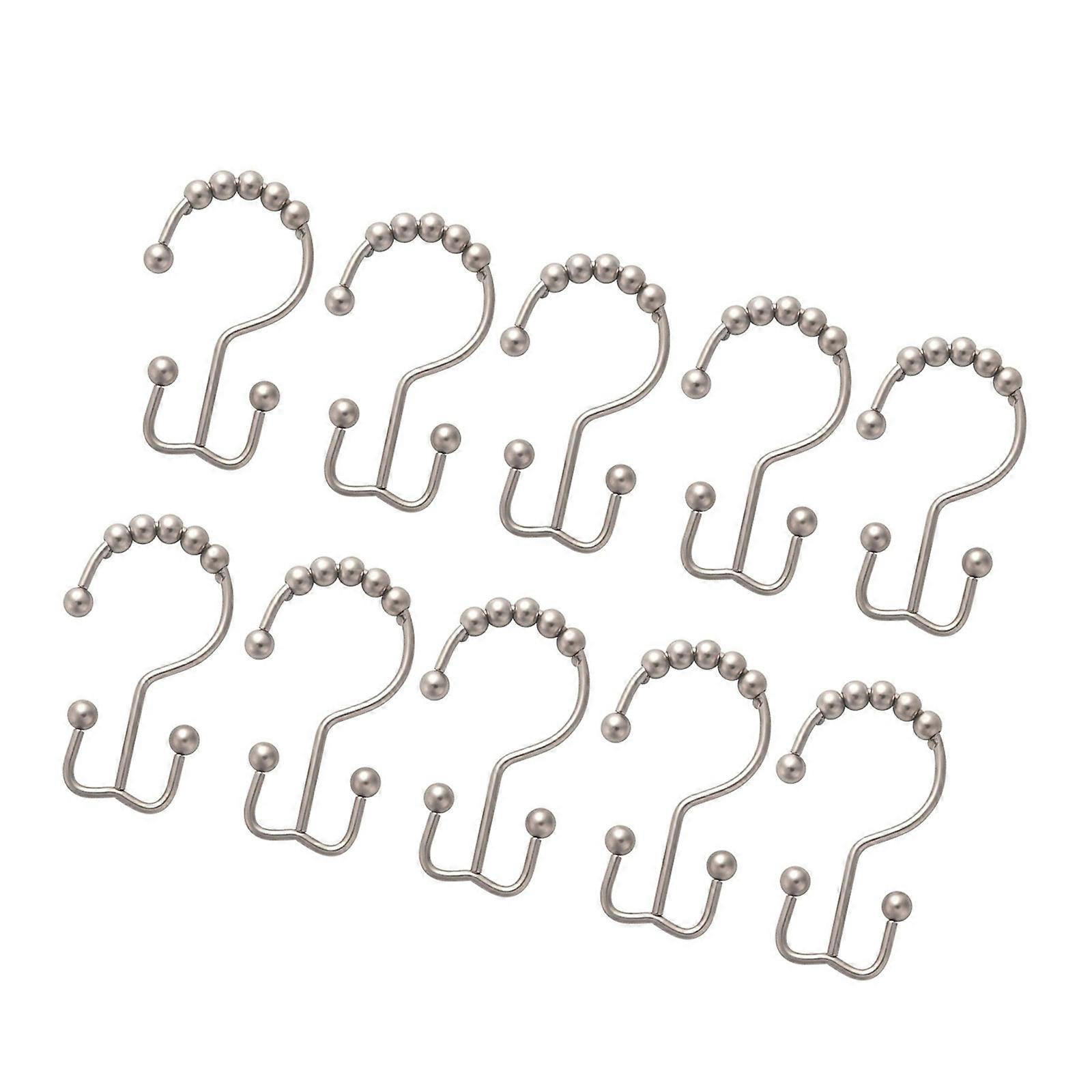 חבילה של 10 טבעות עמידות בפני חלודה ווי וילון מקלחת מתכת גלילי גלישה כפולה גלגול חלק למוטות אמבטיה כסף