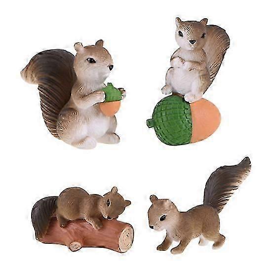 4Pcs Mini Squirrel Animal Figurine DIY Miniature Fairy Garden Bonsai Ornament