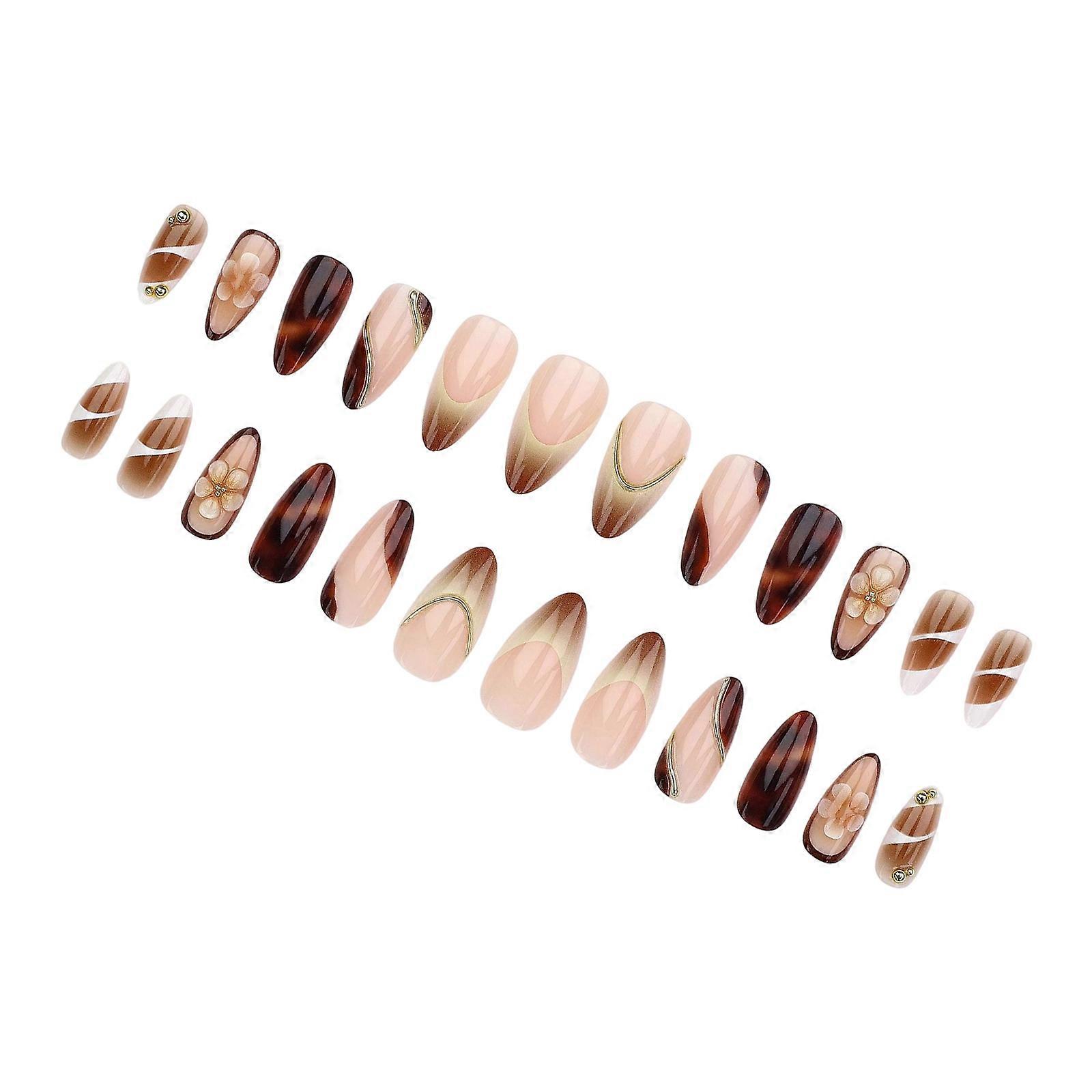 Elegant French False Nail Leopard Print Design Lightweight ABS Comfortable Wear for Fall Winter Parties and Daily Use Multicolor