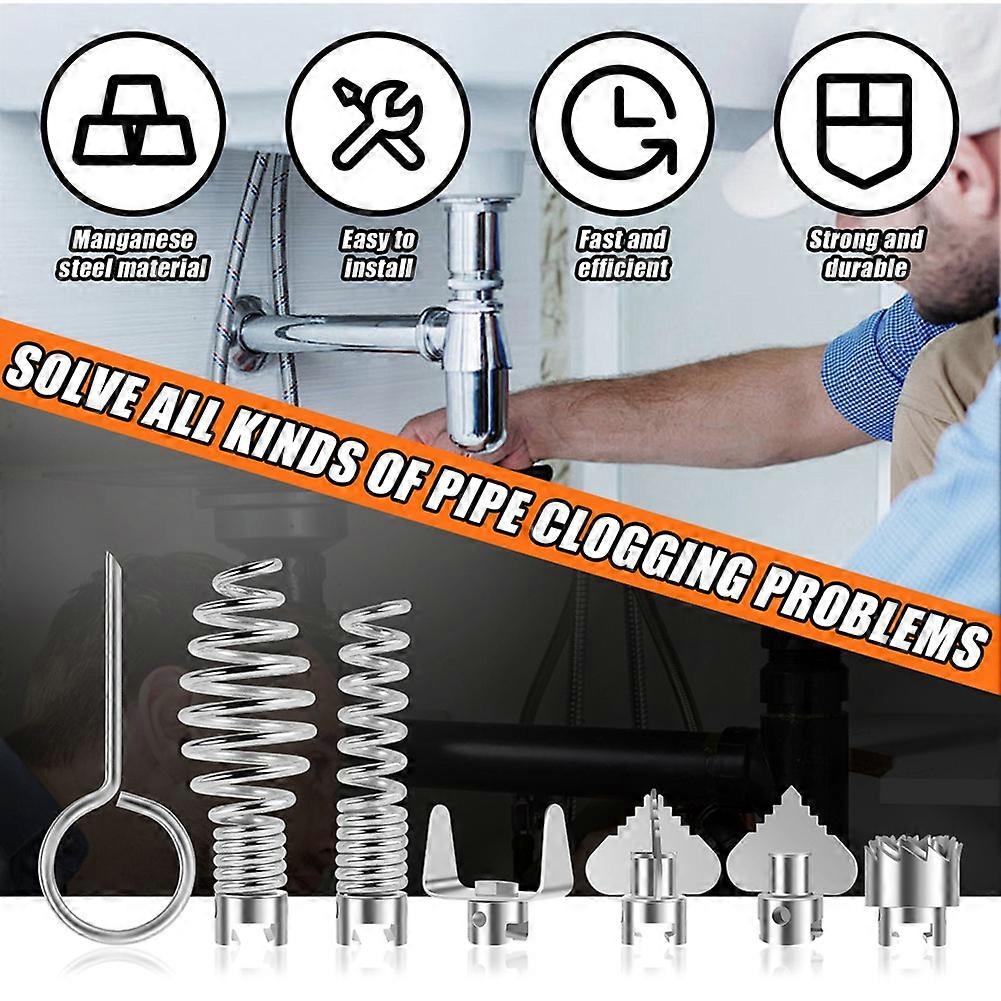 14Pcs Drain Cleaner Combination Cutter Head Set Pipe Dredge Cutter Head Set Rustproof Spring Automatic Locking