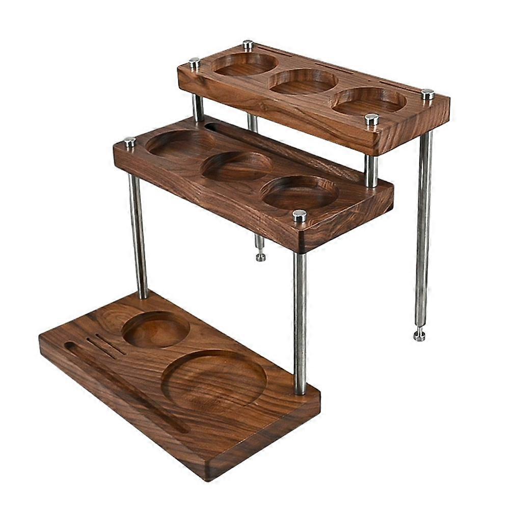 Wooden Espresso Tamper Holder Coffee Dripper Stand 3-Layer Solid Storage Rack Multi-Functional Coffee Tool Organizer