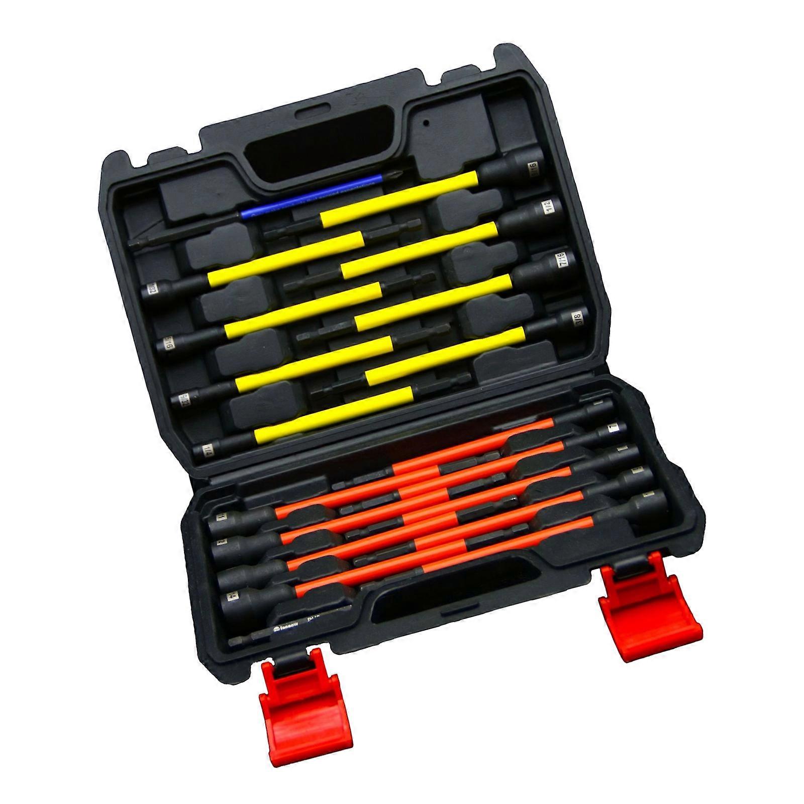 19 Piece Long Shank Extended Socket Set Enhancing Magnetic Base for Improved Fastener Control and Workshop Efficiency Multicolor