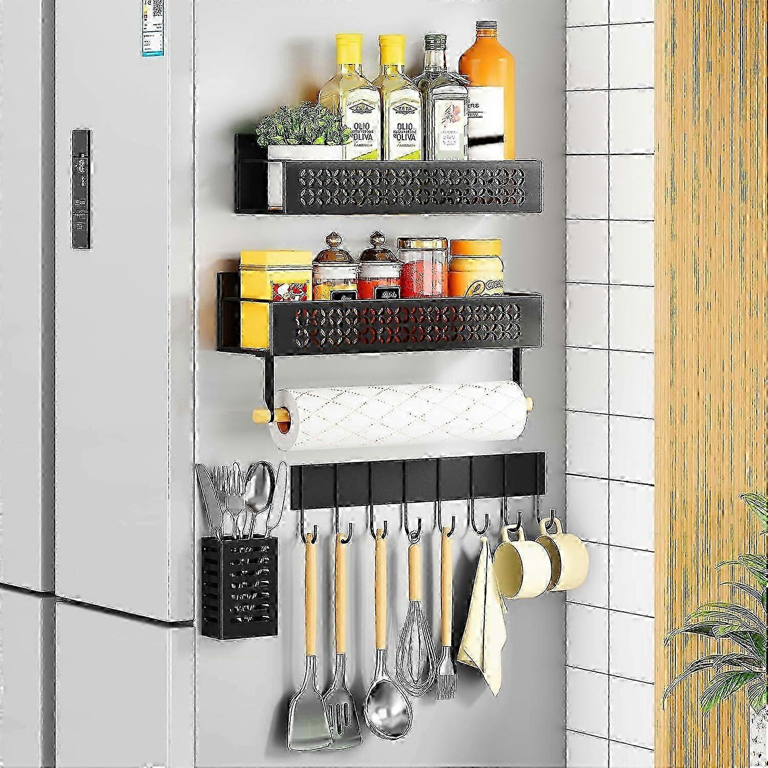 5 Pack Magnetic Spice Rack for Refrigerator Kitchen Storage Black