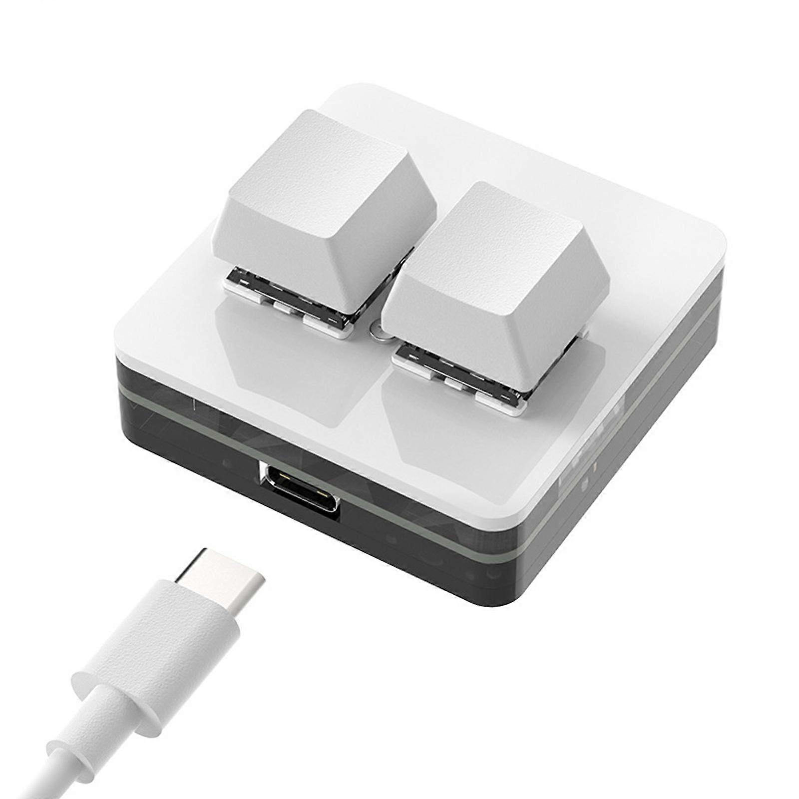 Ergonomic 2 Key Mechanical Gaming Keyboard, Small USB C Programmable Keypad with Color Backlighting for Designers  White