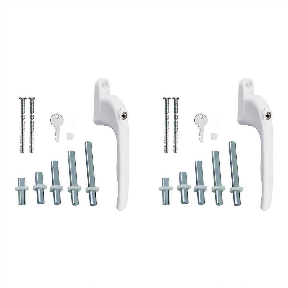 2X Window Handle, for , White, Universal Window Handle, Flat Handle, Key Lock, for Double Glazing